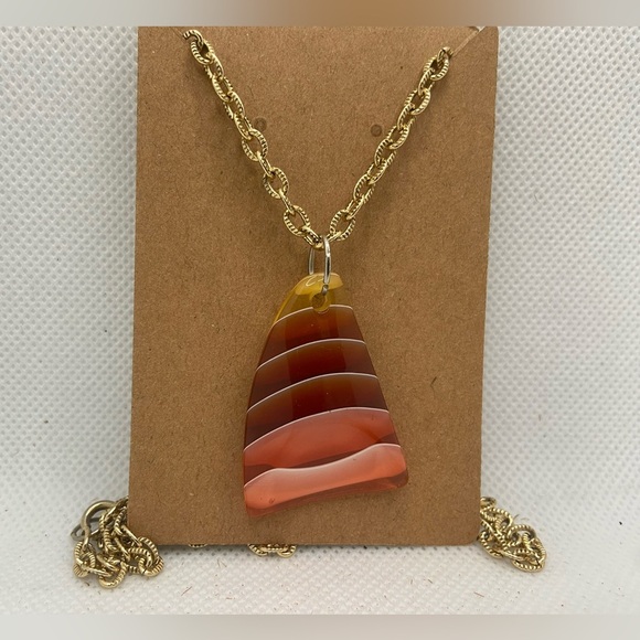 Chic Gold and Salmon Layered Resin Pendant Necklace - Picture 1 of 3